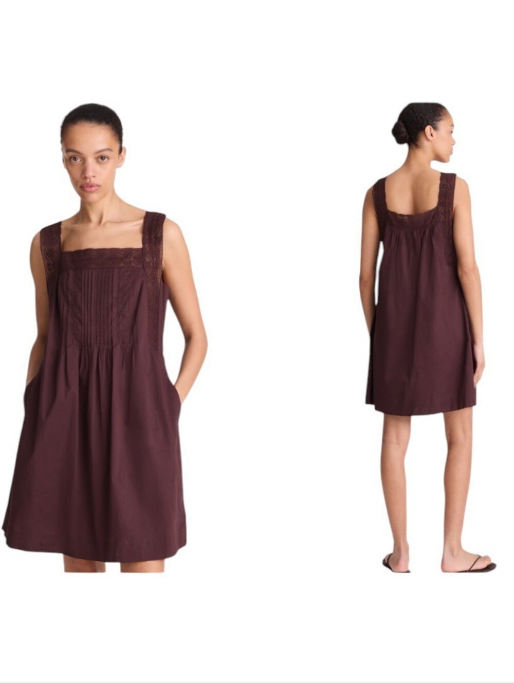 NWT Madewell The Sophie Mini Dress Dark Brown Cotton Square Neck Size XS